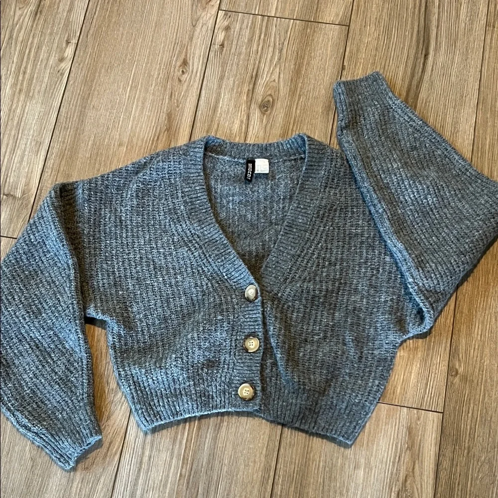 H&M Charcoal Button-Up Cardigan, Sz SM - Picture 1 of 7